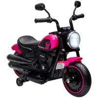 Aosom 6V Kids Motorcycle with Training Wheels, Foot Pedal, Headlight, Music, Forward/Reverse, Single-Button Start, Pink(m-11)