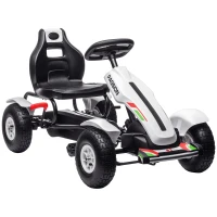 Aosom Pedal Go Kart for Kids, Pedal Car with Adjustable Bucket, Handbrake, 4 Rubber Wheels Powered Ride, White(m-2)