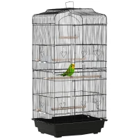 PawHut 36" Bird Cage, Macaw Play House, Cockatoo, Parrot, Finch Flight Cage, 2 Doors Perch, 4 Feeder Pet Supplies, Black(m-2)