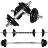 Soozier 44lbs 2-in-1 Adjustable Weight Barbell & Dumbbells Set, Free Weights Set with Non-Slip Handles for Home Gym Training, Black(m-11)