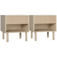 HOMCOM Set of 2 Bedroom Nightstands, Side Table with Storage Shelf and Drawer for Living Room, Bedroom, Natural Wood(m-11)