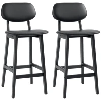 HOMCOM Bar Stools Set of 2, PU Leather Counter Height Barstools, Bar Chairs with Footrest and Solid Wood Legs, Black(m-11)