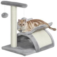 PawHut 17" Small Cat Tree with Scratching Post, Cat Tower with Rotatable Top Pole, Platform, 2 Dangling Balls, Light Grey(m-11)