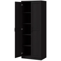 HOMCOM 63" Kitchen Storage Cabinet, 5-tier Pantry Cabinet with Doors and Adjustable Shelves for Dining Room, Black(m-2)