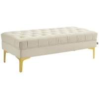 HOMCOM End of Bed Bench, Upholstered Bench, Entryway Shoe Bench with Button Tufted for Living Room, Bedroom, Beige(m-2)