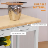 HOMCOM Wooden Rolling Kitchen Trolley Wood Top Island Storage Serving Cart Included Wine Rack with Drawers White(m-9)