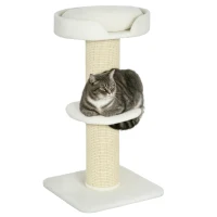 PawHut Cat Tree Kitty Tower with Sisal Mat Scratching Post, Cat Bed, Cushion, Perch, 18" x 18" x 36", Cream White(m-11)
