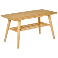 HOMCOM 2 Tier Coffee Table Bamboo Tea Table with Storage Shelf Sleek Rectangle Desk Wood Grain Living Room Home Furniture 39.25" x 19.75" x 19.75"(m-2)