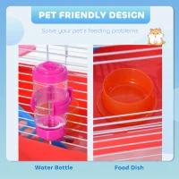 PawHut 18.5'' Hamster Cage with Exercise Wheel and Water Bottle Dishes, Rat House and Habitats 2 Storey Design, Red(m-4)