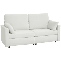HOMCOM Modern 3 Seater Sofa, 77" Upholstered Couch with 2 Throw Cushions for Bedroom, Living Room, Cream White(m-2)
