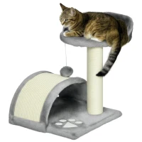 PawHut 17" Cat Scratching Tree Kitty House Kitten Activity Centre Pet Bed Post Furniture with Hanging Toy (Grey)(m-11)
