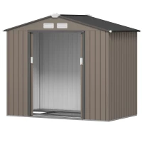 Outsunny 7' x 4' Outdoor Storage Shed, Garden Tool House w/ Foundation Kit Vents & Sliding Doors for Backyard Patio, Brown(m-13)