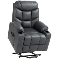 HOMCOM Lift Chair for Elderly, PU Leather Electric Recliner Chair with Quick Assembly, Remote, Cup Holders, Side Pockets, Grey(m-11)