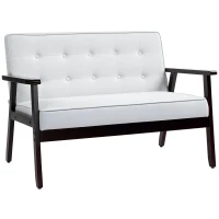 HOMCOM 44.5" 2 Seat Sofa for Bedroom, Modern Upholstered Loveseat with Button Tufted Back and Wood Legs, Cream White(m-11)