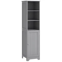 kleankin Tall Bathroom Storage Cabinet, Freestanding Tower Cabinet with Adjustable Shelf, 3 Open Shelves, Grey(m-11)
