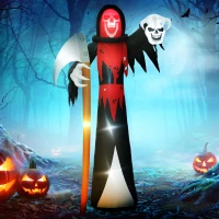 Outsunny 12 FT Halloween Inflatable Grim Reaper, Blow Up Garden Decor with Built-in Lights for Halloween Party Indoor, Outdoor(m-7)