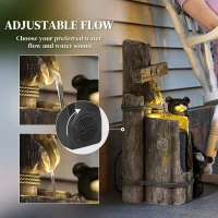 Outsunny 22.8" Water Fountain, 3-Tier Resin Bears on Log Outdoor Waterfall Fountain with LED Lights, Pump(m-5)