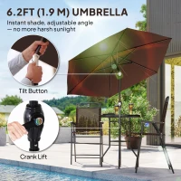 Outsunny 4 Piece Patio Bar Set, Sling Folding Outdoor Furniture with Umbrella for Poolside, Backyard and Garden, Brown(m-4)