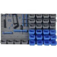 DURHAND 44PC Wall Mounted Storage Bins Parts Rack Kit with 2 Colour Parts, Hardware Screw Tool Organizer with Storage Bins, Pegboard and Hooks, Garage Plastic Organizer, Blue(m-2)