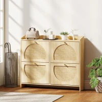 HOMCOM 4 Flip-Drawer Shoe Cabinet, Shoe Storage Cabinet with Rattan Doors and Adjustable Shelves, Holds 16 Pairs, Natural(m-8)