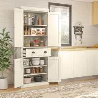HOMCOM 72" Kitchen Pantry, Freestanding Storage Cabinet with Drawer, Doors, Cream White(m-8)