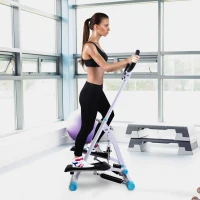 Soozier Height Adjustable Stair Stepper, Stepper Exercise Machine with Handlebar, LCD Monitor, Turquoise(m-8)