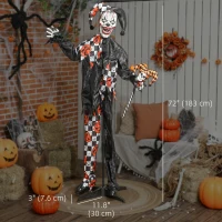 Outsunny Life Size Halloween Animated Clown with Red Light Up Eyes, Sound Activated Scary Halloween Decorations, Battery Operated(m-3)