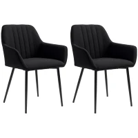 HOMCOM Dining Chairs Set of 2, Upholstered Linen Fabric Accent Chairs with Metal Legs, Black(m-2)