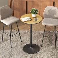 HOMCOM Round Table for 2, 40.2 Inch Bar Height Pub Table with Steel Frame, Non-Slip Base for Living Room, Kitchen, Natural Wood(m-1)