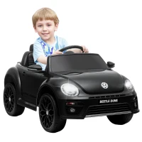Qaba 12V Volkswagen Beetle Licensed Electric Car for Kids w/ Remote Control, 4 Spring Suspension Wheels, Soft Start, Black(m-11)