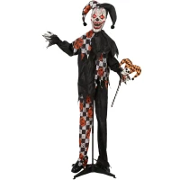 Outsunny Life Size Halloween Animated Clown with Red Light Up Eyes, Sound Activated Scary Halloween Decorations, Battery Operated(m-11)