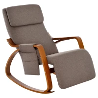 HOMCOM Rocking Chair with Adjustable Footrest, Padded Cushion, Removable Side Pocket & Soft Pillow for Living Room, Bedroom, Natural Wood frame Linen Touch, Brown(m-2)