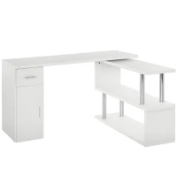 HOMCOM L-Shaped Rotating Computer Desk Home Office Study Workstation with Storage Shelves, Cabinet and Drawer for Home & Office, White(m-2)