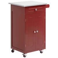 HOMCOM Kitchen Cart, Small Kitchen Island, Stainless Steel Top Utility Trolley on Wheels with Storage Drawer for Dining Room, Kitchen, Red(m-2)