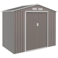 Outsunny 7' x 4' x 6' Outdoor Storage Shed Metal Garden Tool Storage Shed with Sloped Roof - Gray / White(m-1)