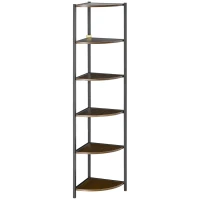 HOMCOM 6-Tier Corner Shelf, Corner Bookshelf with Metal Frame, for Living Room, Bedroom, Kitchen, Dark Brown(m-2)