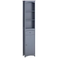 HOMCOM Bathroom Storage Cabinet, Tall Linen Tower with 3-Tier Shelves and Drawer and Door, Grey(m-2)
