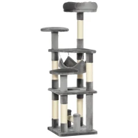 PawHut 52" Multi-Level Cat Tree Tower, Kitten Scratcher Activity Center Play House with Hammock - Grey(m-2)