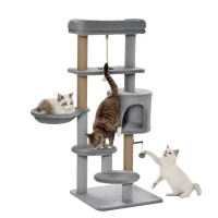 PawHut Cat Tree, 47 Inches Multi-Level Cat Tower with Scratching Post, Hammock, Cat Condo, Perch, Toy Ball, Tall Cat Tree for Indoor Cat, Grey(m-2)