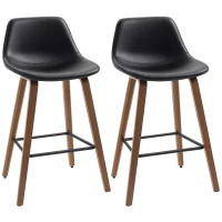 HOMCOM Counter Height Bar stools Set of 2 Mid-Back PU Leather Bar Chairs with Wood Legs, Black(m-2)