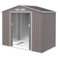 Outsunny 7' x 4' x 6' Outdoor Storage Shed Metal Garden Tool Storage Shed with Sloped Roof - Gray / White(m-11)