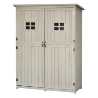 Outsunny 4x1.5ft Wooden Garden Sheds, Outdoor Storage with Windows and Double Door for Gardeners, Grey(m-2)