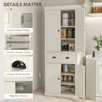 HOMCOM 72" Kitchen Pantry, Freestanding Storage Cabinet with Drawer, Doors, Cream White(m-7)