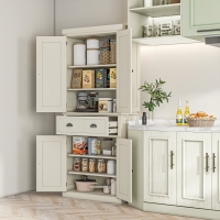 HOMCOM 72" Kitchen Pantry, Freestanding Storage Cabinet with Drawer, Doors, Cream White