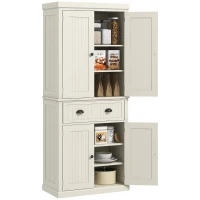 HOMCOM 72" Kitchen Pantry, Freestanding Storage Cabinet with Drawer, Doors, Cream White(m-11)