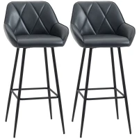 HOMCOM Retro Bar Stools Set of 2, Bar Chairs with Footrest, 30" (76 cm.) Kitchen Stools with Backs and Steel Legs, for Kitchen Island and Home Bar, Black(m-2)