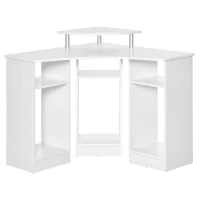 HOMCOM 35" L-Shaped Computer Desk with Monitor Stand and Open Shelves, Home Office Corner Desk Study Workstation for Small Space, White(m-2)