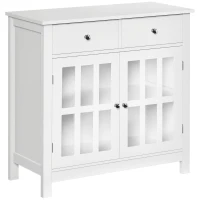 HOMCOM Sideboard Buffet Cabinet, Accent Kitchen Cabinet with Glass Doors, Shelf and 2 Drawers, White(m-2)