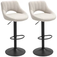 HOMCOM Bar Stools Set of 2, Swivel Counter Height Barstools with Adjustable Height, Linen Upholstered Bar Chairs with Round Metal Base and Footrest, Cream(m-2)
