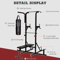 Soozier 86" Power Tower Full Body Home Gym Fitness Station with Punching Bag Adjustable Sit Up Bench(m-6)